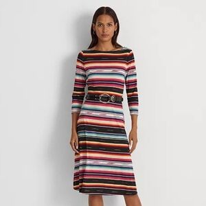 Ralph Lauren Multicolor Striped Stretch Jersey Long Sleeve Dress Size 2